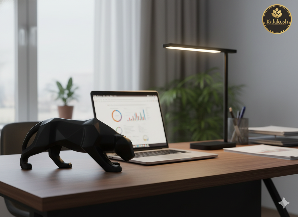 Geometric Panther Showpiece for Home Decor | Abstract Animal Sculpture Statue Figurine | Set of 2 | Modern Living Room, Office Table Accent & Art Gift