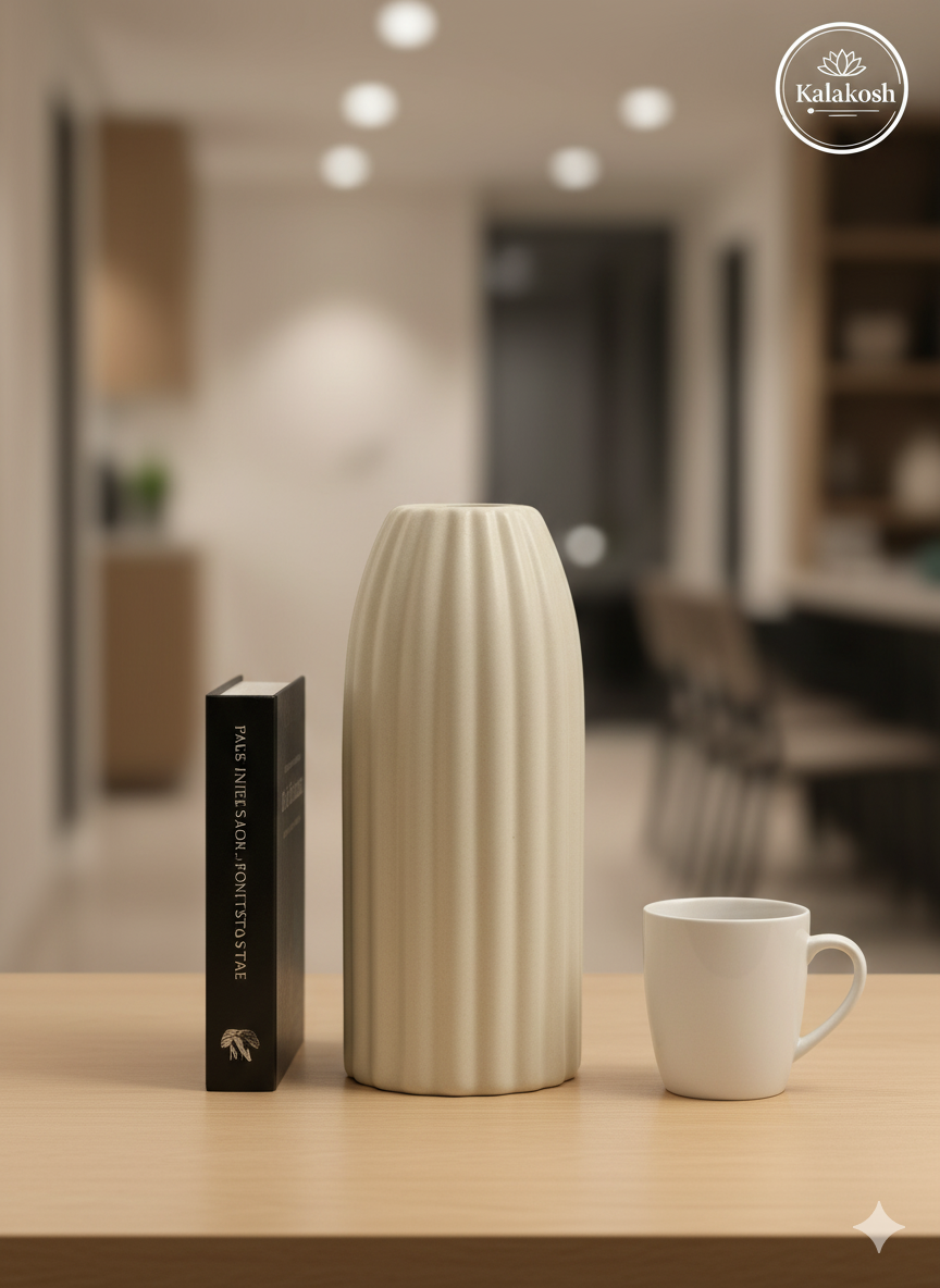 Premium Ceramic Ribbed Home Decor Vase | Modern Minimalist Design for Living Room, Office Use, and Thoughtful Gifting