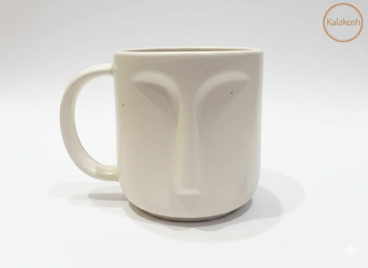 Abstract Face Ceramic Coffee Mug for Home Decor, Office Use & Gifting | Unique Artistic Tea Cup | Premium Home Use Terracotta Clay