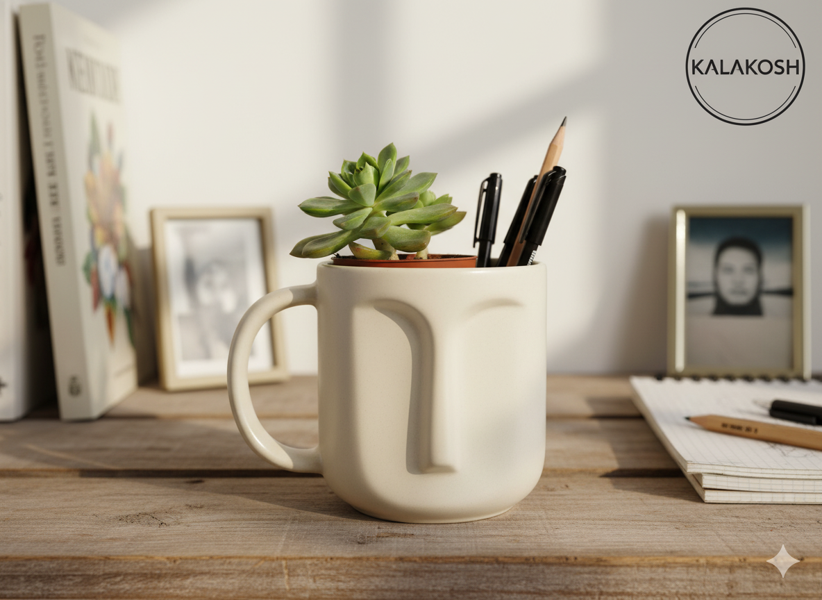 Abstract Face Ceramic Coffee Mug for Home Decor, Office Use & Gifting | Unique Artistic Tea Cup | Premium Home Use Terracotta Clay