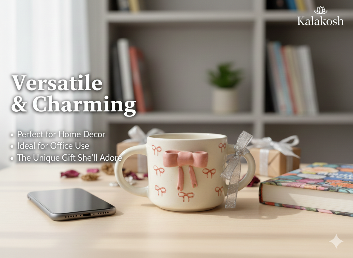 Aesthetic Pink Bow Ceramic Coffee Mug | Premium Home Decor | Tea Cup for Office & Home Use | Unique Gifting