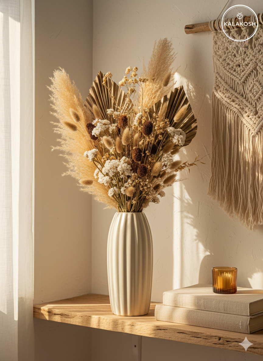 Premium Ceramic Ribbed Home Decor Vase | Modern Minimalist Design for Living Room, Office Use, and Thoughtful Gifting