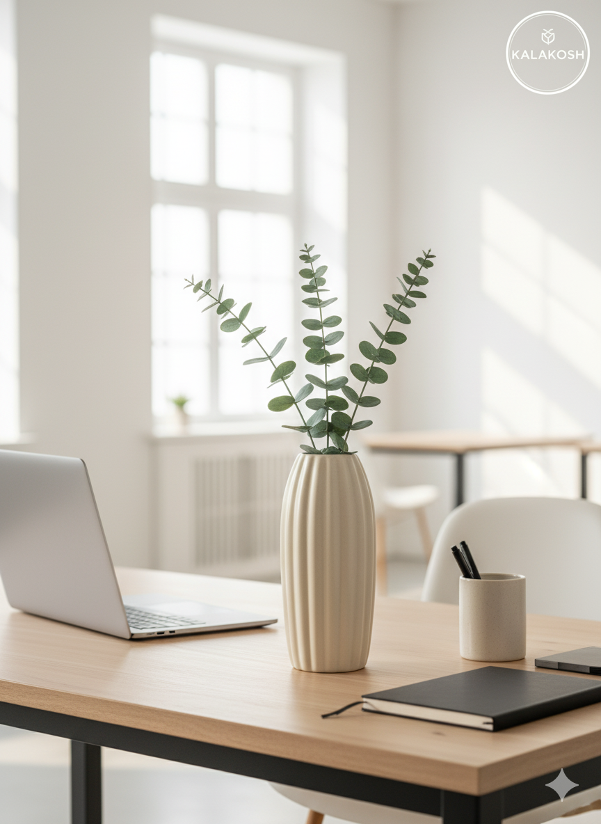 Premium Ceramic Ribbed Home Decor Vase | Modern Minimalist Design for Living Room, Office Use, and Thoughtful Gifting