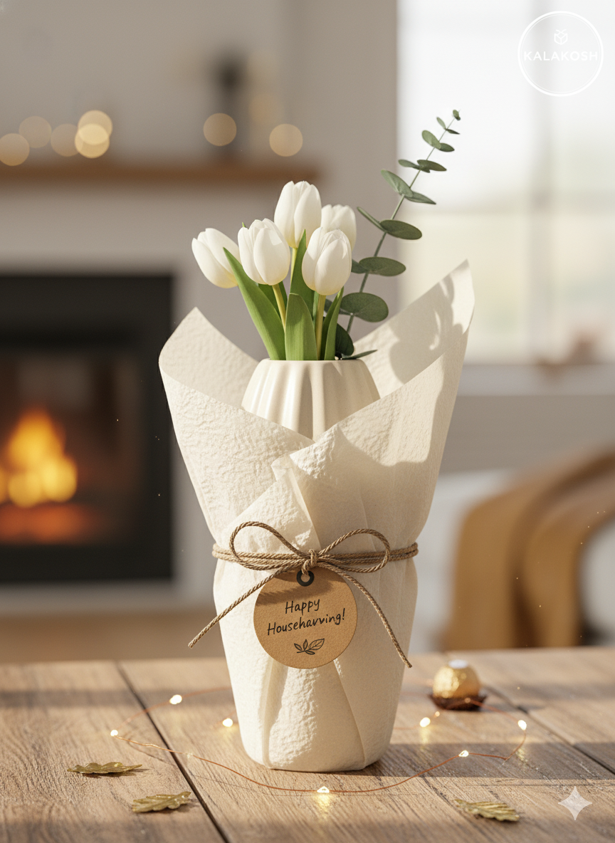 Premium Ceramic Ribbed Home Decor Vase | Modern Minimalist Design for Living Room, Office Use, and Thoughtful Gifting