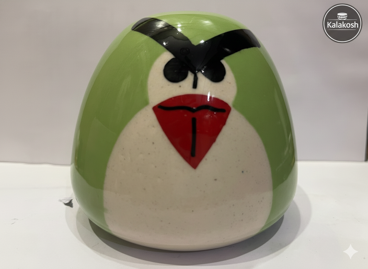 Premium Ceramic Owl Money Bank for Kids & Adults - Cute Bird Figurine Piggy Bank for Savings, Home Decor, Office Desk & Gifting - Vibrant Green Hand-Finished Glossy Coin Box Home Decor Piece