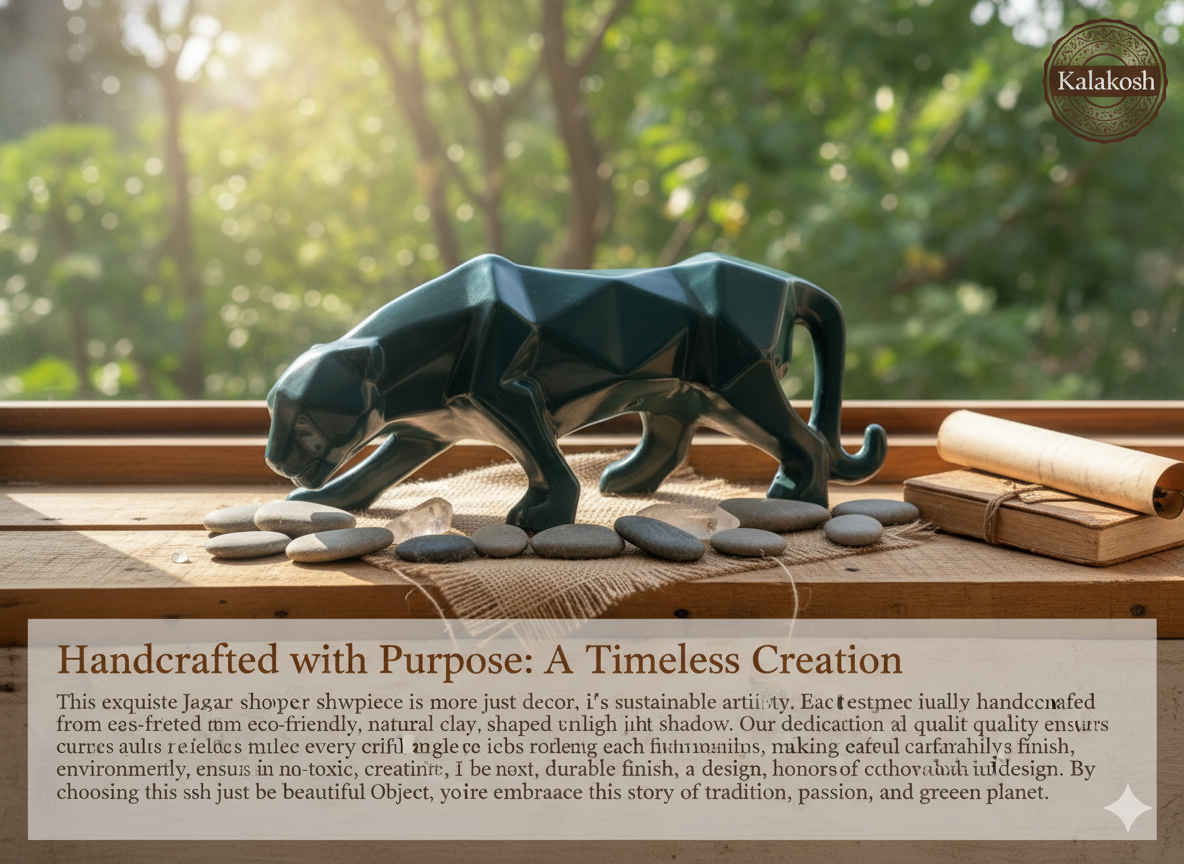 Handcrafted Rustic Ceramic Show Piece | Eco-Friendly Ceramic Jaguar Show Piece for Home Décor, Office Décor