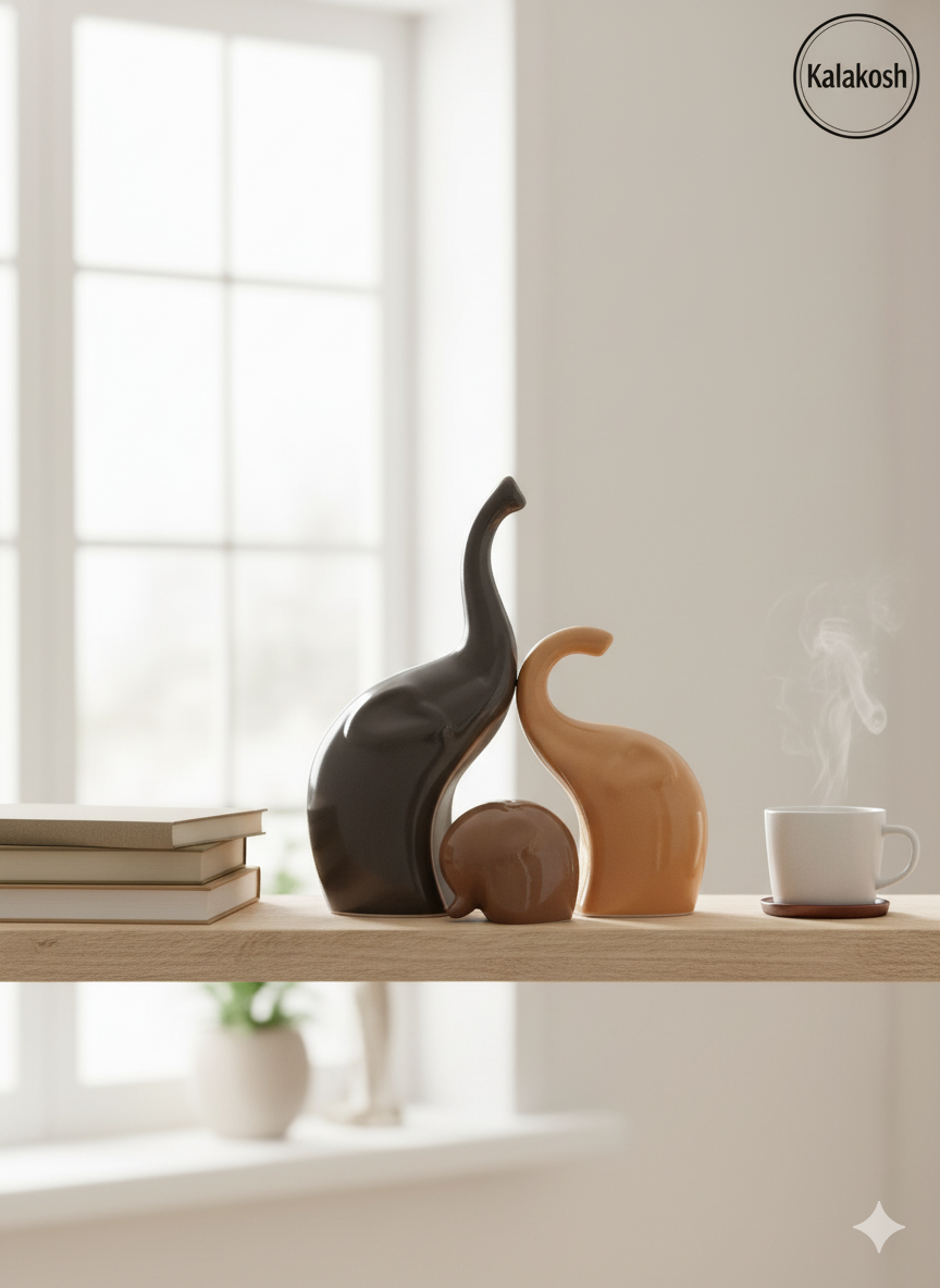 Handcrafted Elephant Family Ceramic Planters for Home Decor & Office Decor | Rustic Clay Showpiece Set | Eco-Friendly Artistic Vases for Gifting