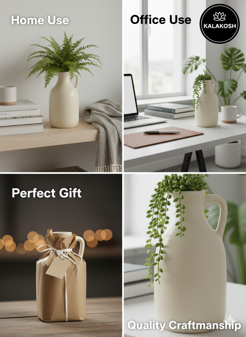 Premium Ceramic One Handle Bottle Planter | Home Décor Vase for Plants & Flowers | Stylish Home Office Use Pottery Jug