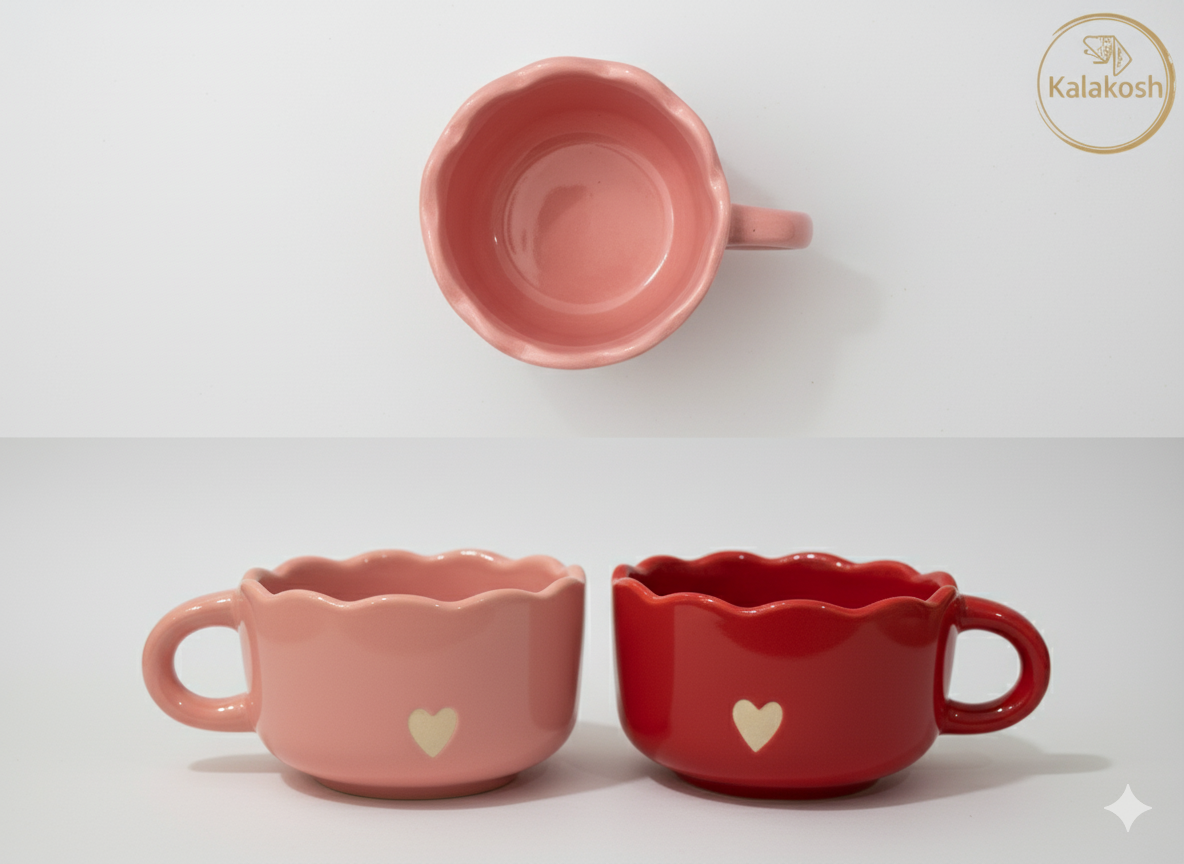 Premium Ceramic Coffee/Tea Mug Set Combo | 2-Piece Pink & Red Heart Design | Ideal for Home Decor, Office Use, and Gifting