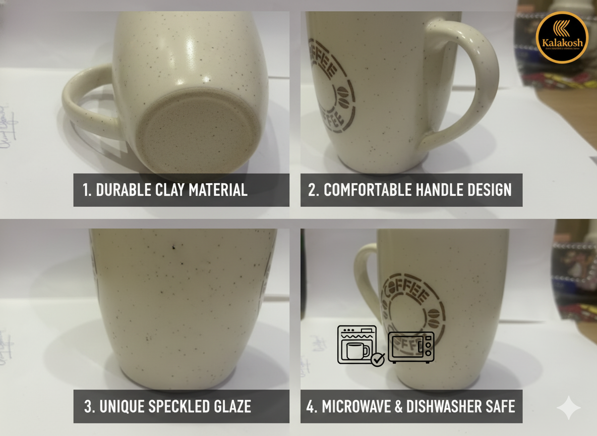 Handcrafted Rustic Ceramic Clay Coffee Mugs | Premium Stoneware for Home & Office Use | Eco-Friendly Artisan Tea Cup | Speckled Finish | Ideal Gift