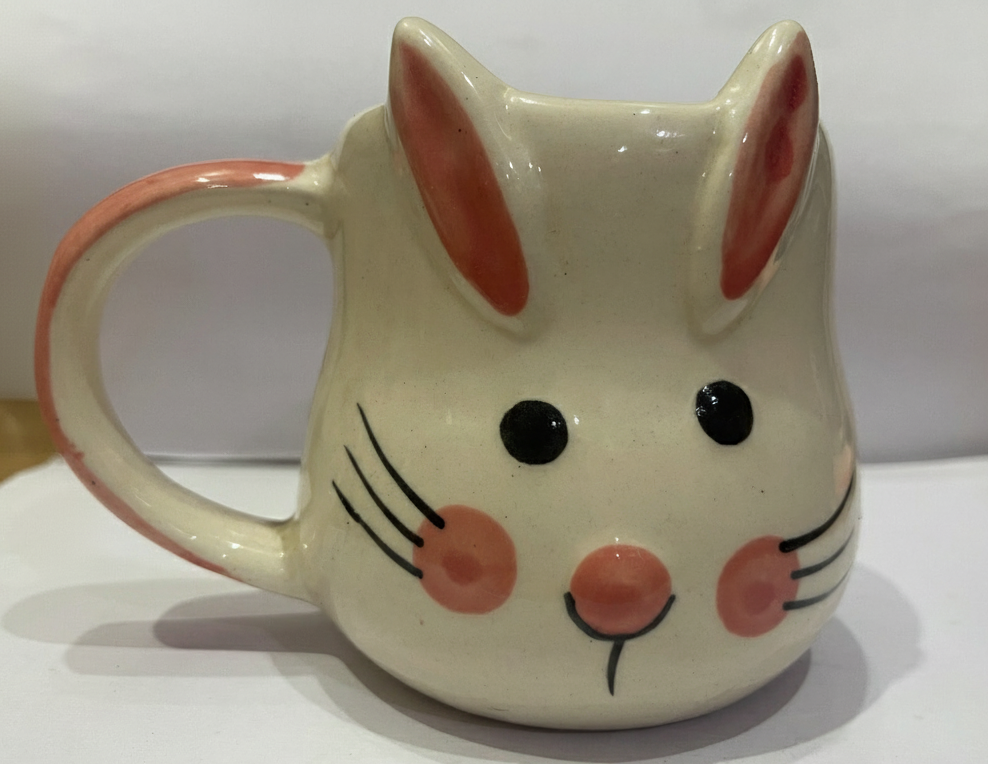 Handcrafted Ceramic Mug | Eco-Friendly Clay Mugs for Coffee & Tea | Rustic Home & Office Use | Artisanal Cute Rabbit Design