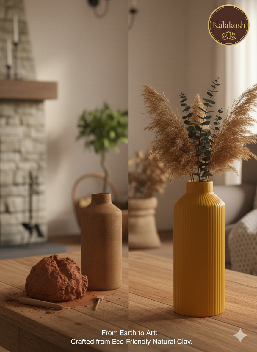 Handcrafted Rustic Ceramic Planter Vase for Home Decor | Eco-Friendly Clay Office Decor | Artistic Gift