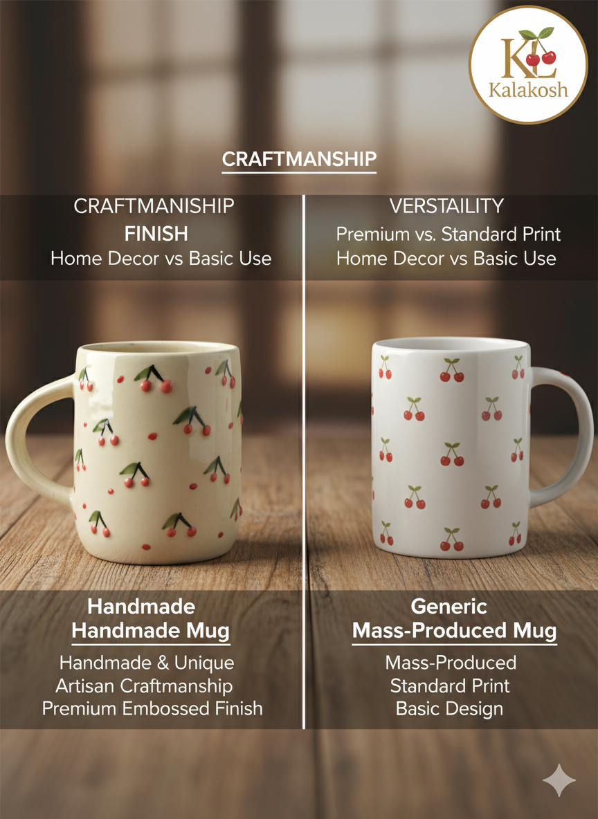 Handmade Cherry Pattern Ceramic Coffee Mug | Home Decor Vase | Premium Tea Cup for Office & Home Use | Unique Gifting