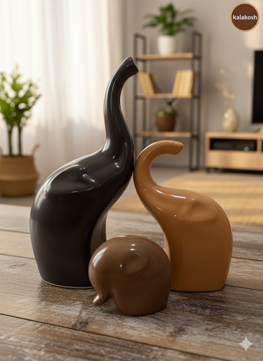Handcrafted Elephant Family Ceramic Planters for Home Decor & Office Decor | Rustic Clay Showpiece Set | Eco-Friendly Artistic Vases for Gifting