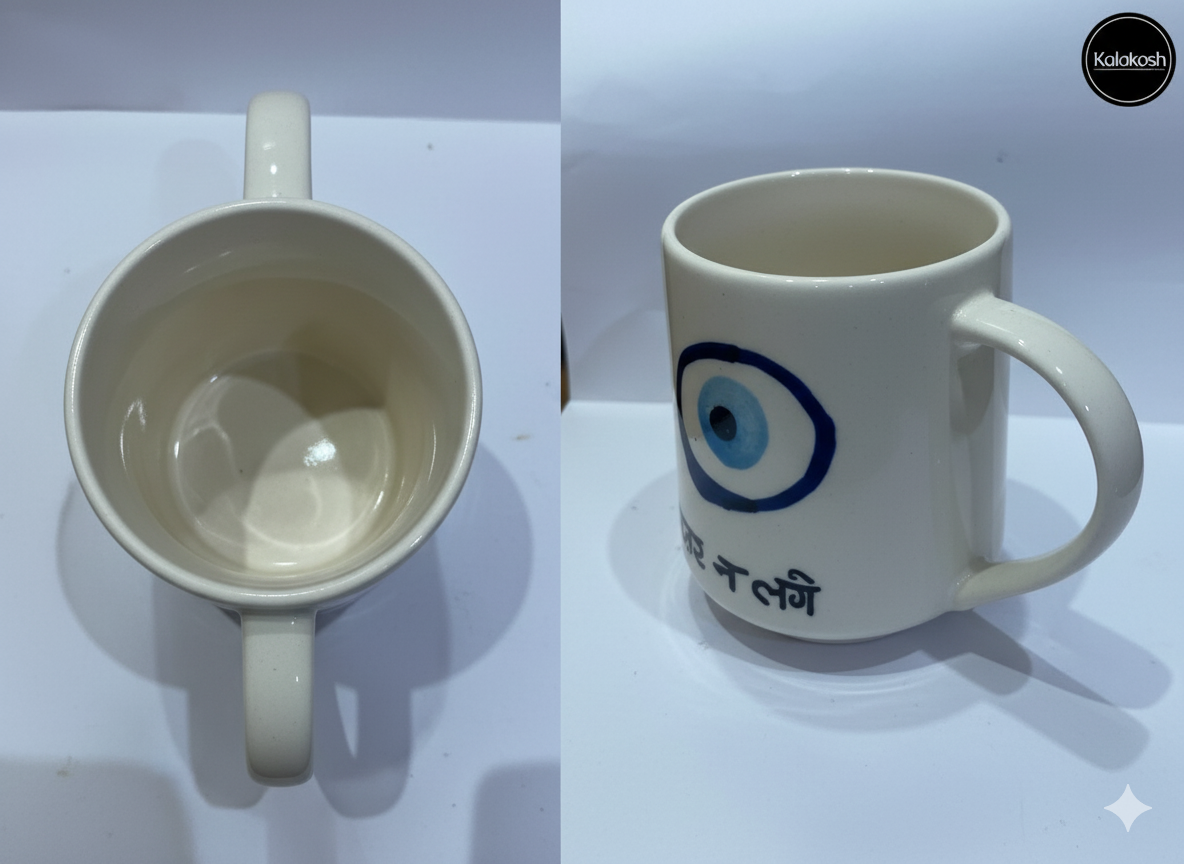 Evil Eye Mug for Coffee Tea | "Nazar Na Lage" Hindi Text | Premium Ceramic Home Decor | Unique Gift for Office & Home Use | Anti-Evil Eye Protection