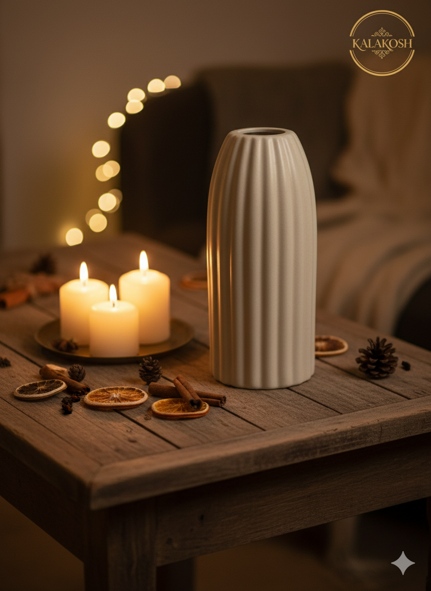 Premium Ceramic Ribbed Home Decor Vase | Modern Minimalist Design for Living Room, Office Use, and Thoughtful Gifting