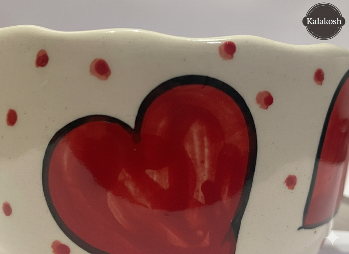 Hand-Painted Ceramic Heart Mug for Coffee Tea | Home Decor Office Use | Unique Terracotta-Style Cup | Best Gift for Lovers & Home Use