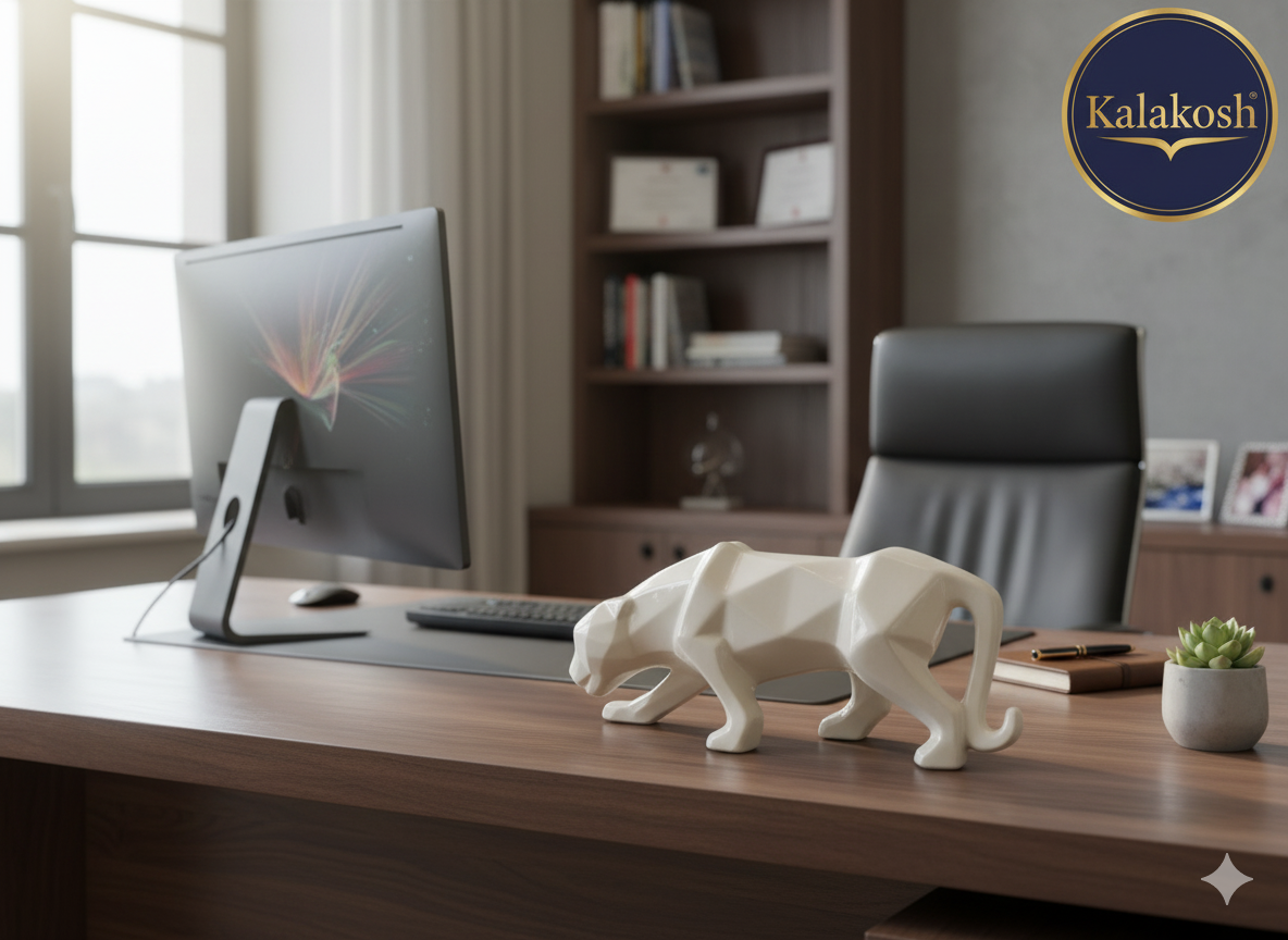 Geometric Panther Showpiece for Modern Home Decor | Ceramic/Polyresin Abstract Animal Sculpture | White Living Room Tabletop Art & Luxury Gift