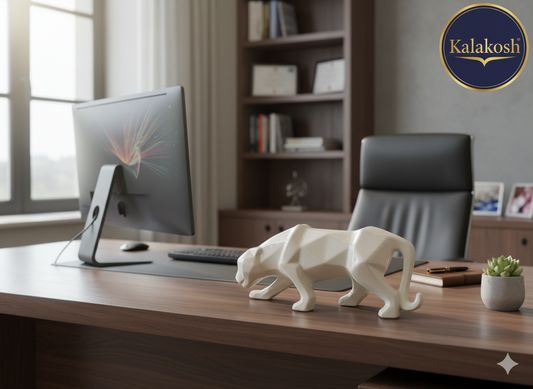 Geometric Panther Showpiece for Modern Home Decor | Ceramic/Polyresin Abstract Animal Sculpture | White Living Room Tabletop Art & Luxury Gift