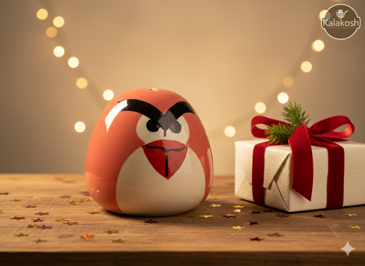 Premium Ceramic Angry Bird Piggy Bank for Kids and Adults - Decorative Money Box for Home Decor, Office Desk & Gifting - Cute Hand-Painted Coin Bank for Home Use, Office Use & Nursery Decor