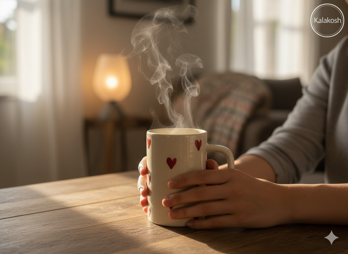 Handmade Ceramic Coffee Mug with Lid - Red Heart Pattern | Premium Tea Cup for Home Decor Office Use Gifting | Home Use Home Decor Vase Style