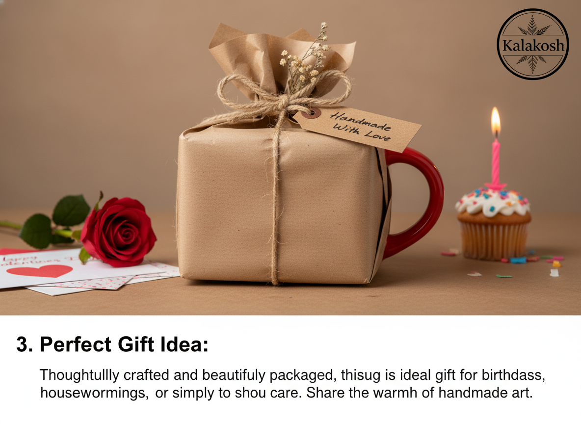 Handcrafted Red Ceramic Coffee Mugs (Set of 1) with Heart Design | Eco-Friendly Clay Mugs for Home & Office Use | Rustic Artisanal Tea