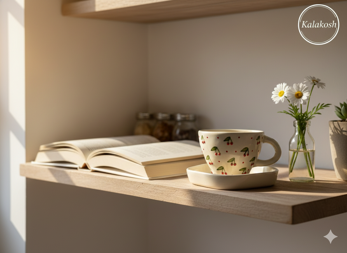 Hand-Painted Ceramic Tea Coffee Cup & Saucer Set | Home Decor | Office Use | Premium Aesthetic Gift