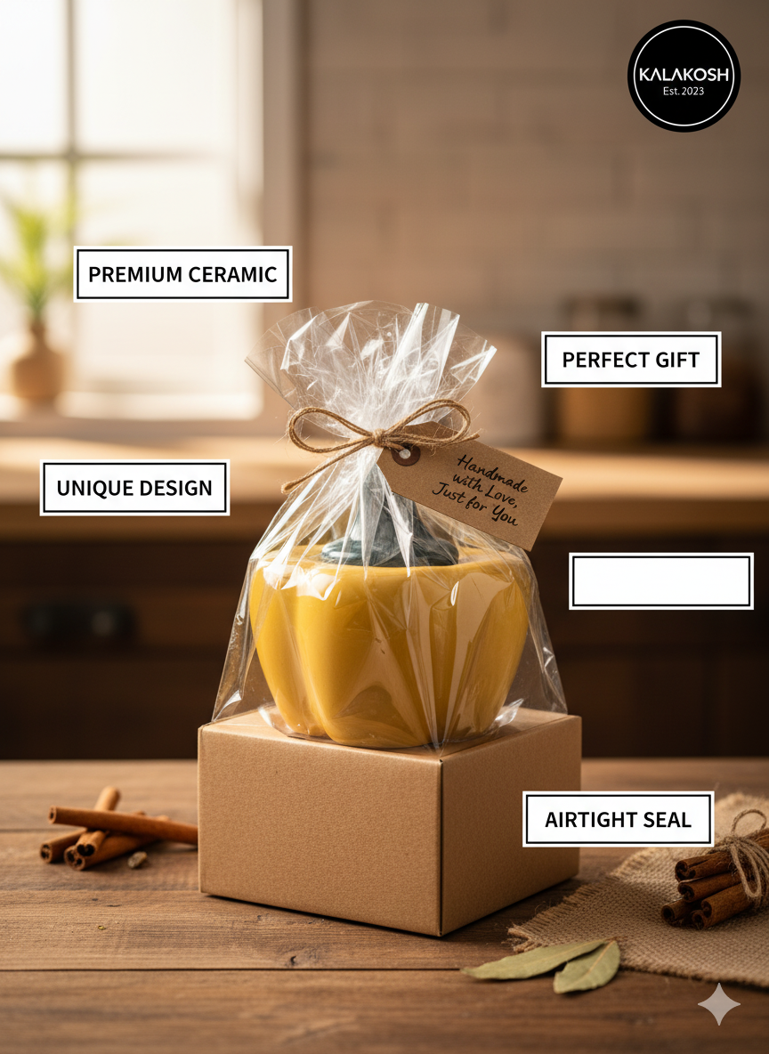 Artisan Ceramic Pickle Jar Container with Lid | Home Decor Vase | Stylish Kitchen Storage | Office Use Accent | Yellow Pepper Design | Gifting