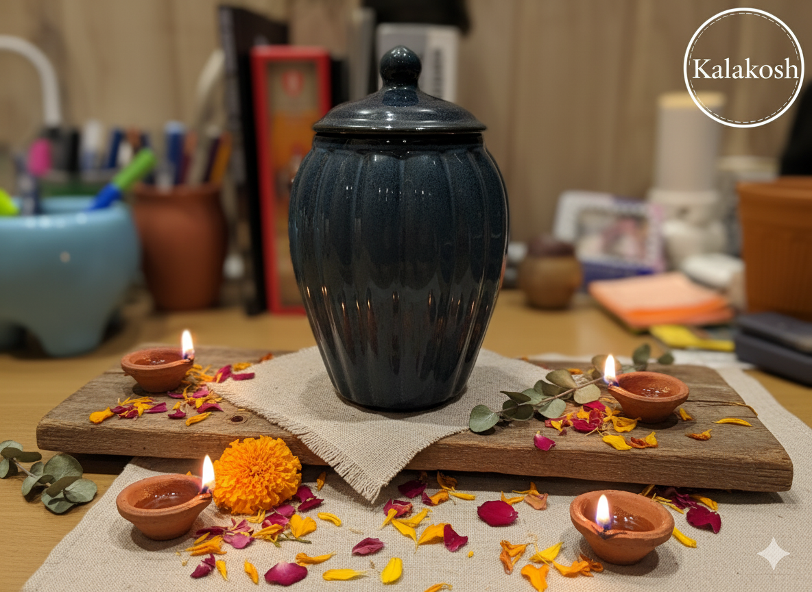 Premium Ceramic Pickle Jar Container with Lid | Home Decor Vase | Multipurpose Storage for Kitchen, Dining, Office Use & Gifting | Handcrafted Blue Glaze