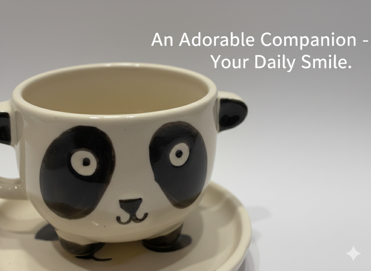 Handcrafted Panda Ceramic Coffee Tea Mug and Coaster Set | Cute Home Decor, Office Use | Unique Gifting