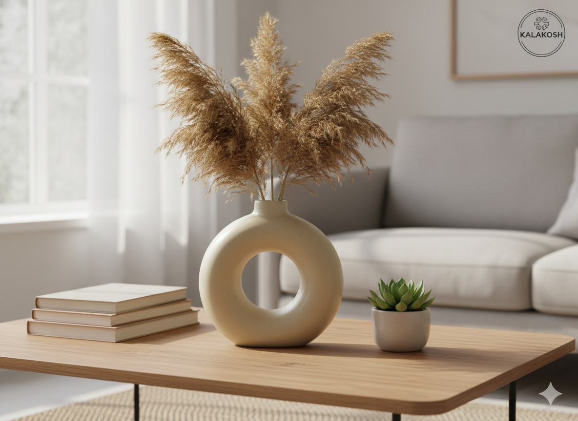 Modern Donut Ceramic Home Decor Vase | Minimalist Table Centerpiece for Home Use & Office Use | Premium Gifting & Aesthetic Showpiece