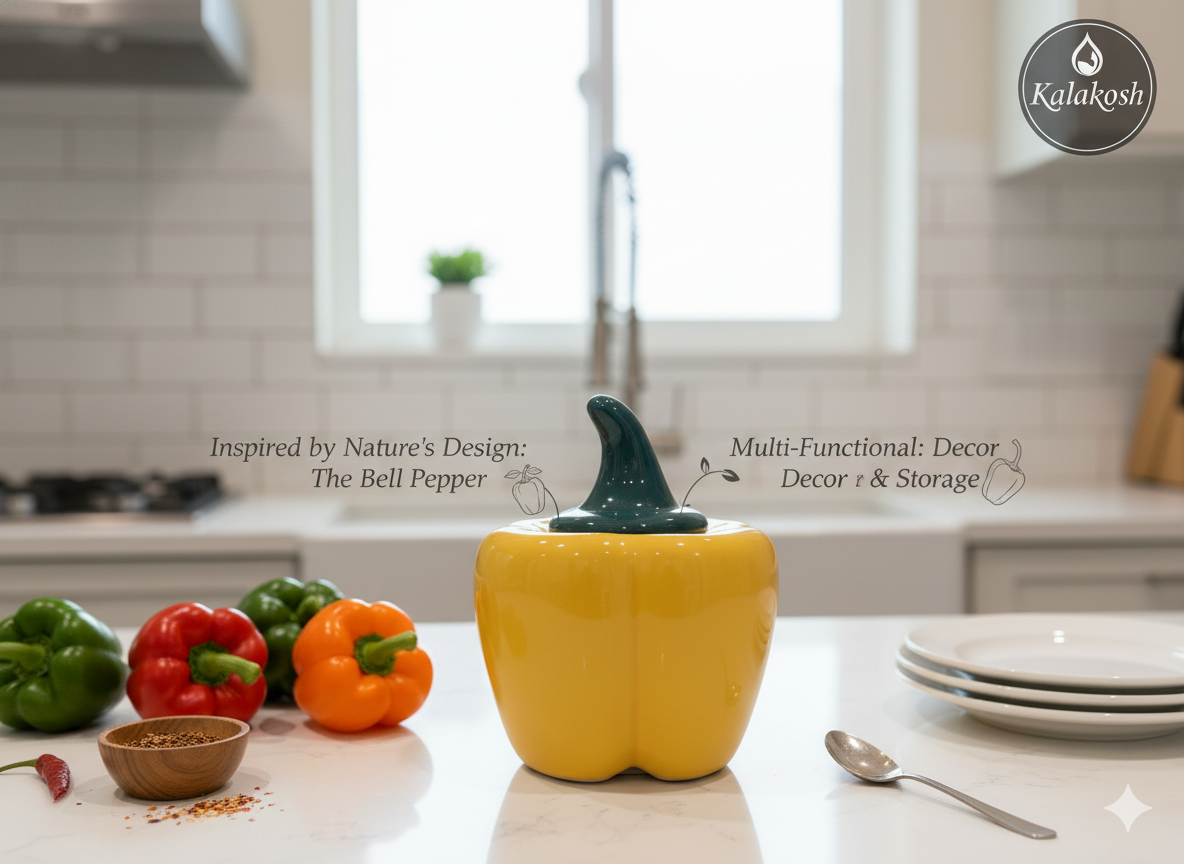 Artisan Ceramic Pickle Jar Container with Lid | Home Decor Vase | Stylish Kitchen Storage | Office Use Accent | Yellow Pepper Design | Gifting