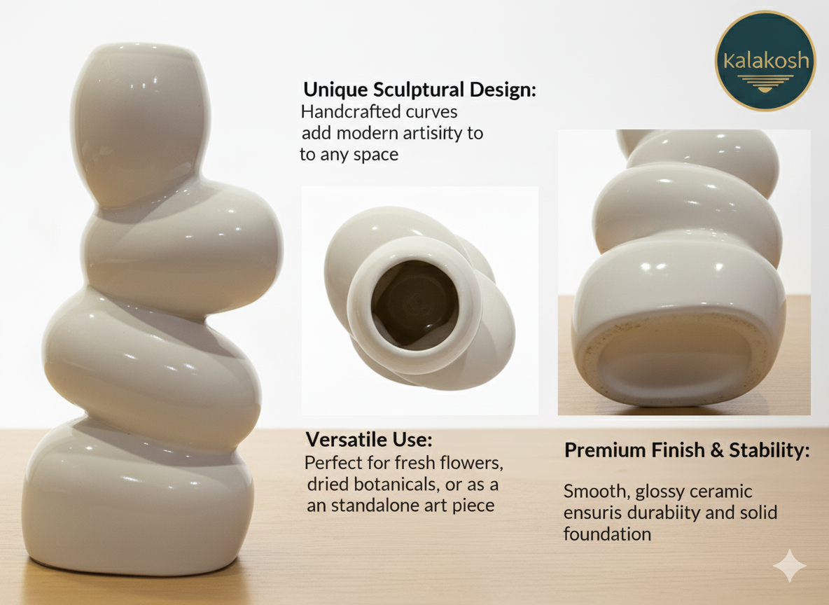 Handcrafted White Ceramic Planter Vase for Home & Office Decor | Artisan Clay Pot | Eco-Friendly Modern Rustic Tabletop Flower Pot | Unique Gifting