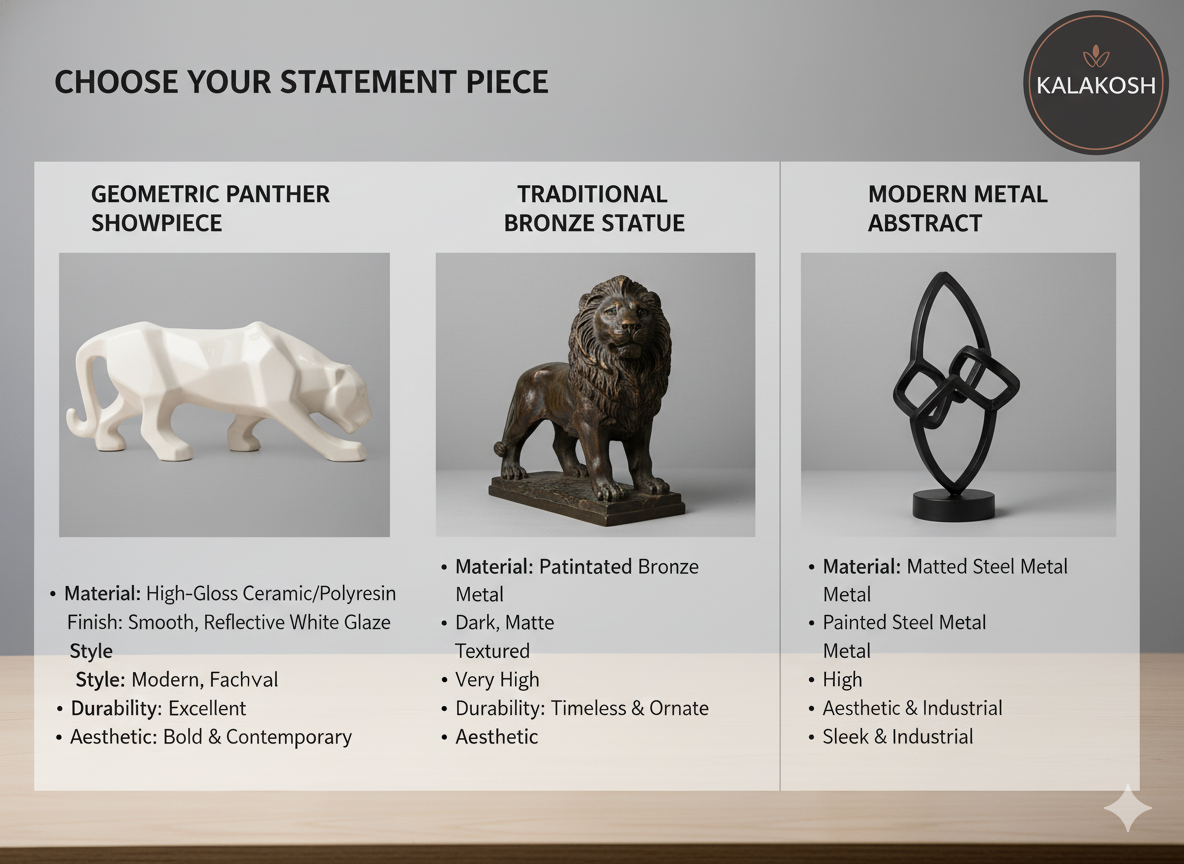 Geometric Panther Showpiece for Modern Home Decor | Ceramic/Polyresin Abstract Animal Sculpture | White Living Room Tabletop Art & Luxury Gift