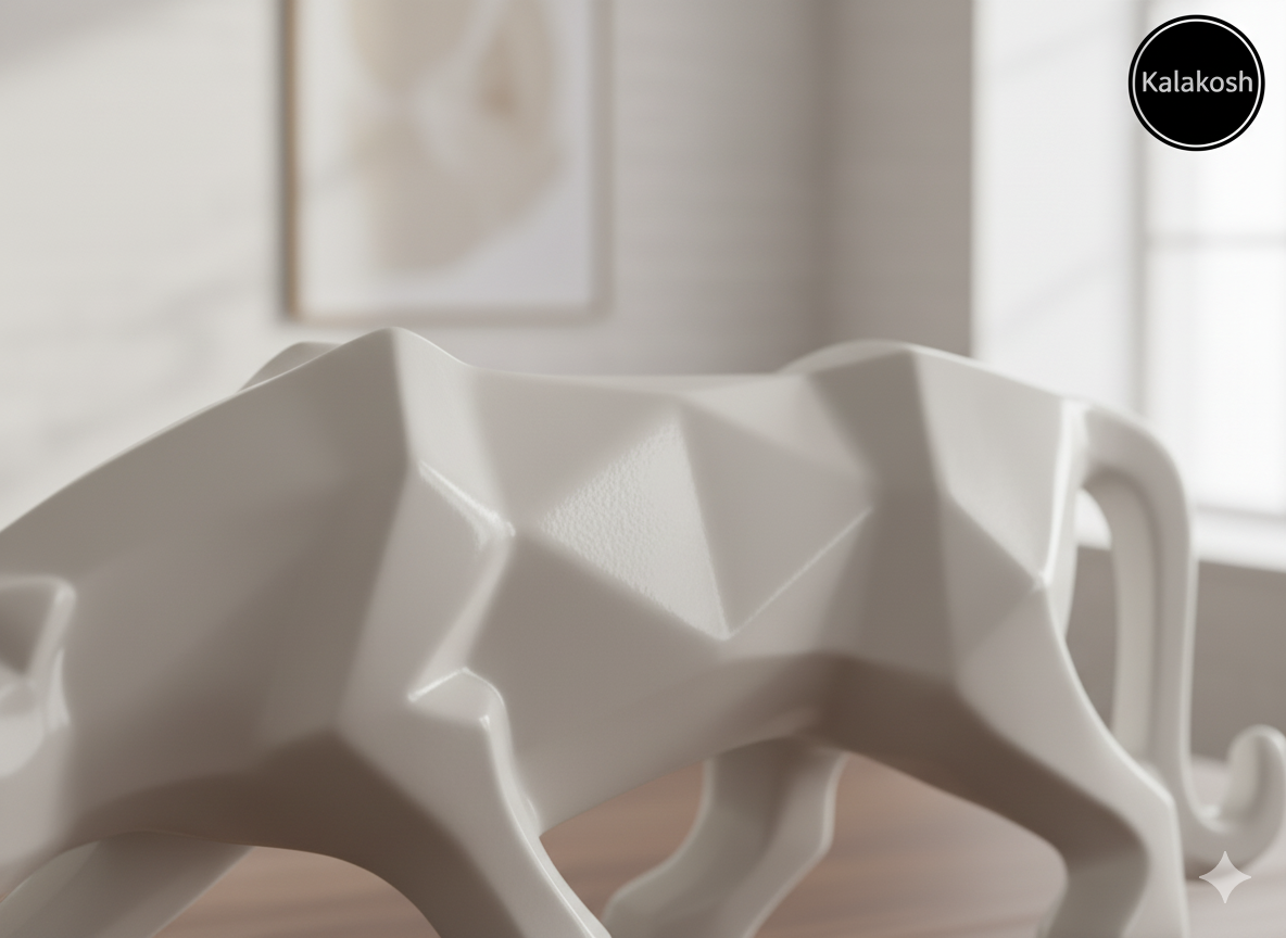 Geometric Panther Showpiece for Modern Home Decor | Ceramic/Polyresin Abstract Animal Sculpture | White Living Room Tabletop Art & Luxury Gift