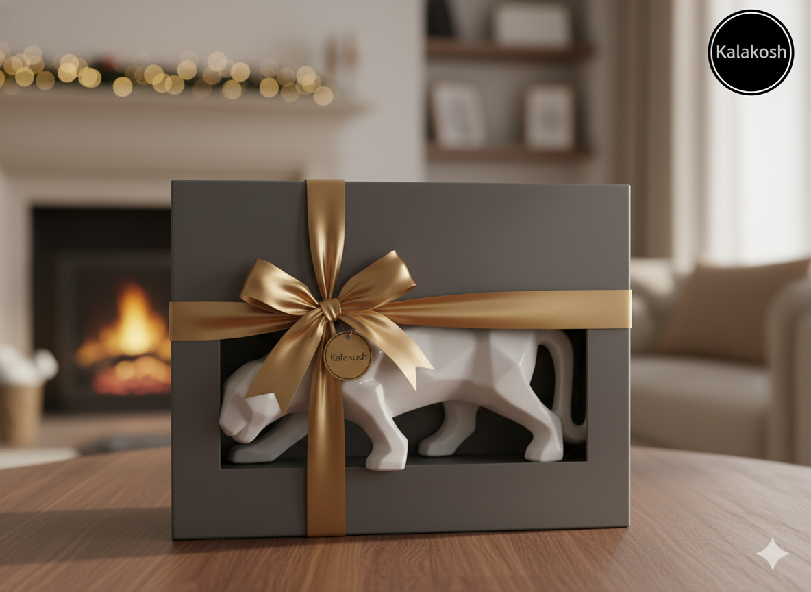 Geometric Panther Showpiece for Modern Home Decor | Ceramic/Polyresin Abstract Animal Sculpture | White Living Room Tabletop Art & Luxury Gift