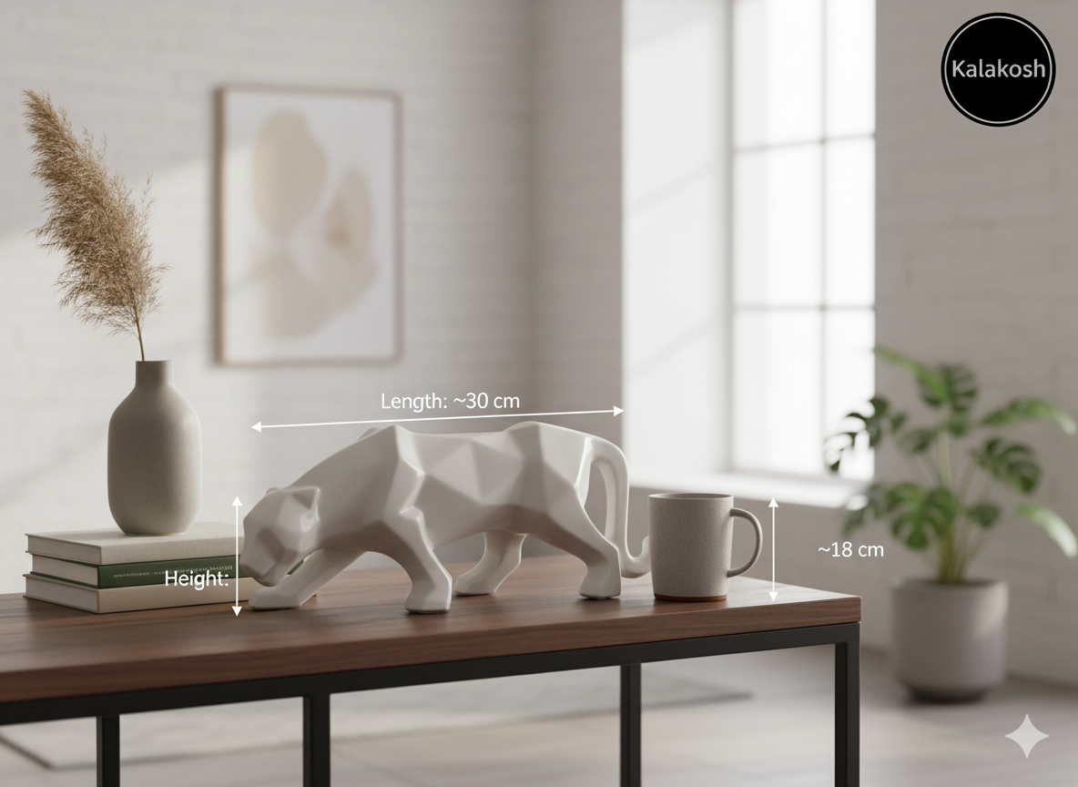 Geometric Panther Showpiece for Modern Home Decor | Ceramic/Polyresin Abstract Animal Sculpture | White Living Room Tabletop Art & Luxury Gift