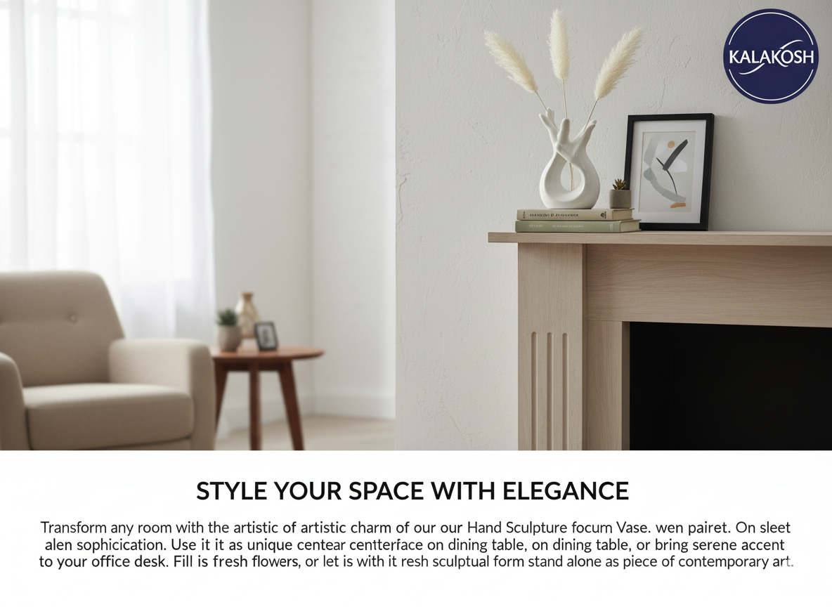 Modern Hand Sculpture Home Decor Vase | Glossy White Ceramic for Flowers, Office Use, Home Use, Table Centerpiece | Unique Artistic Gift