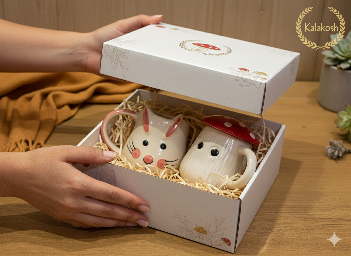 Premium Rabbit & Mushroom Ceramic Coffee Mug Set | Cute Tea Cups Combo for Home Decor, Kitchen, Office Use | Aesthetic Gifting for Women & Girls