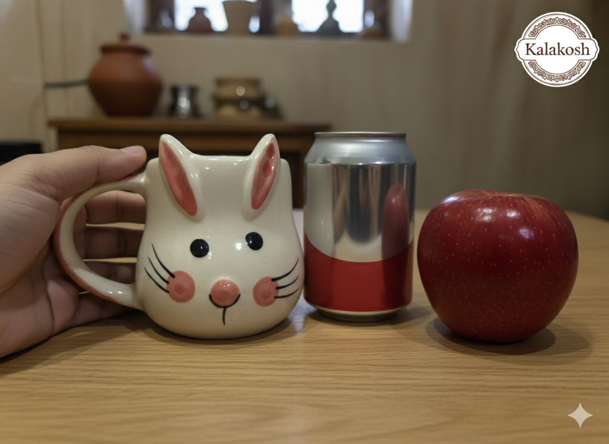 Handcrafted Ceramic Mug | Eco-Friendly Clay Mugs for Coffee & Tea | Rustic Home & Office Use | Artisanal Cute Rabbit Design
