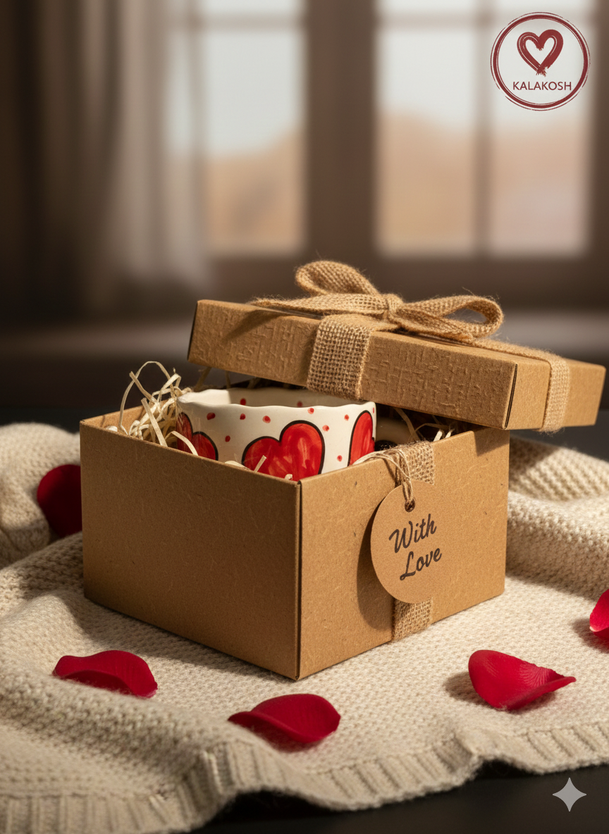 Hand-Painted Ceramic Heart Mug for Coffee Tea | Home Decor Office Use | Unique Terracotta-Style Cup | Best Gift for Lovers & Home Use