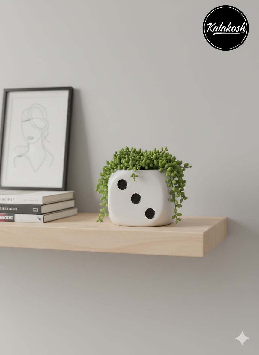 Handcrafted Ceramic Planter | Dice Design Clay Pot for Home & Office Decor | Eco-Friendly Artistic Desk Planter Gift | Rustic Indoor Flower Pot