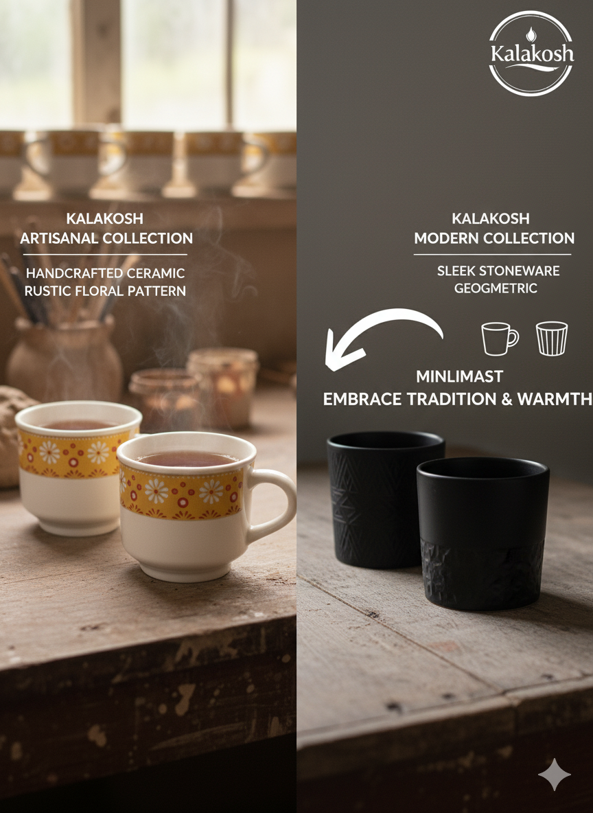 Handcrafted Rustic Ceramic Tea Cup Set of 6 | Clay Coffee Mugs for Home & Office Use | Artisanal Gifting