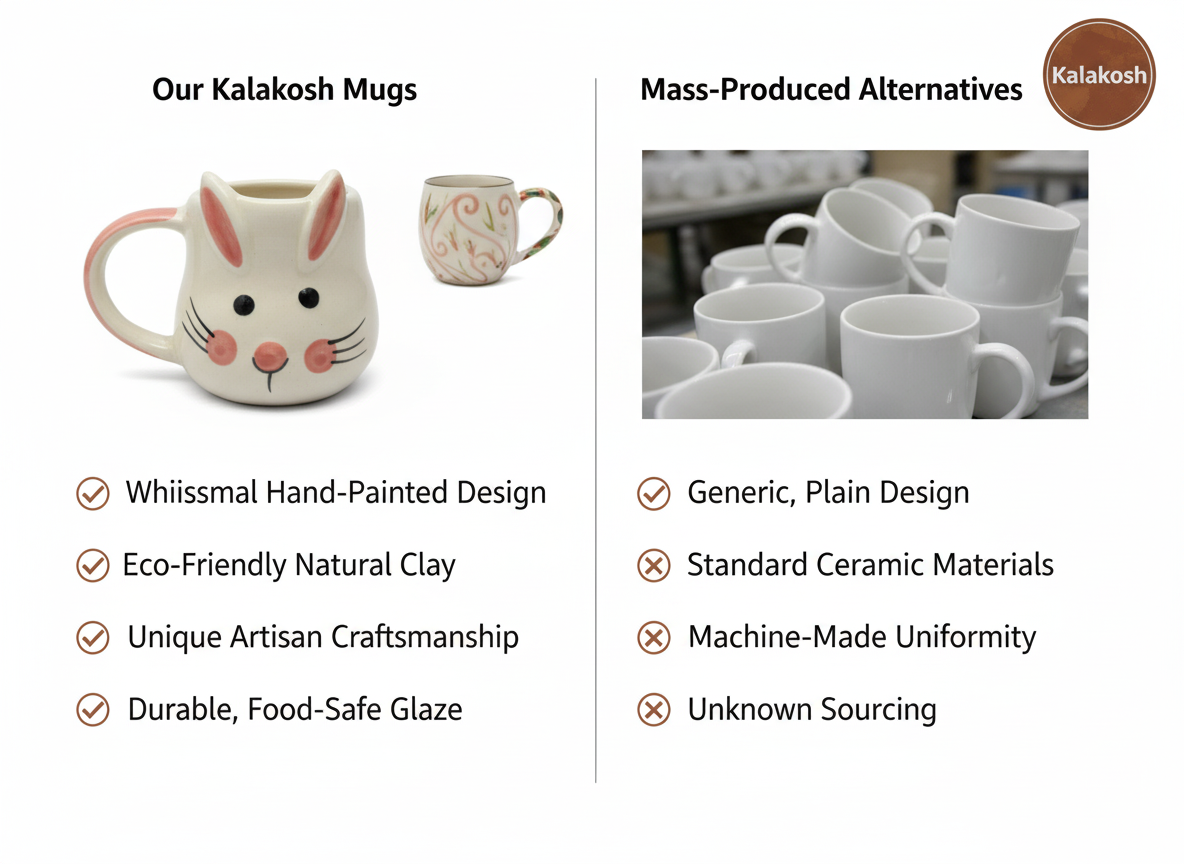Handcrafted Ceramic Mug | Eco-Friendly Clay Mugs for Coffee & Tea | Rustic Home & Office Use | Artisanal Cute Rabbit Design