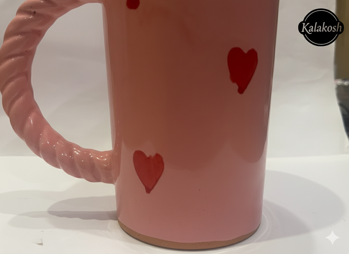Aesthetic Pink Coffee Mug with Twisted Rope Handle - Ceramic Tea Cup for Home Decor, Office Use, Home Use, Valentine's Day Gift for Women, Girlfriend, Wife