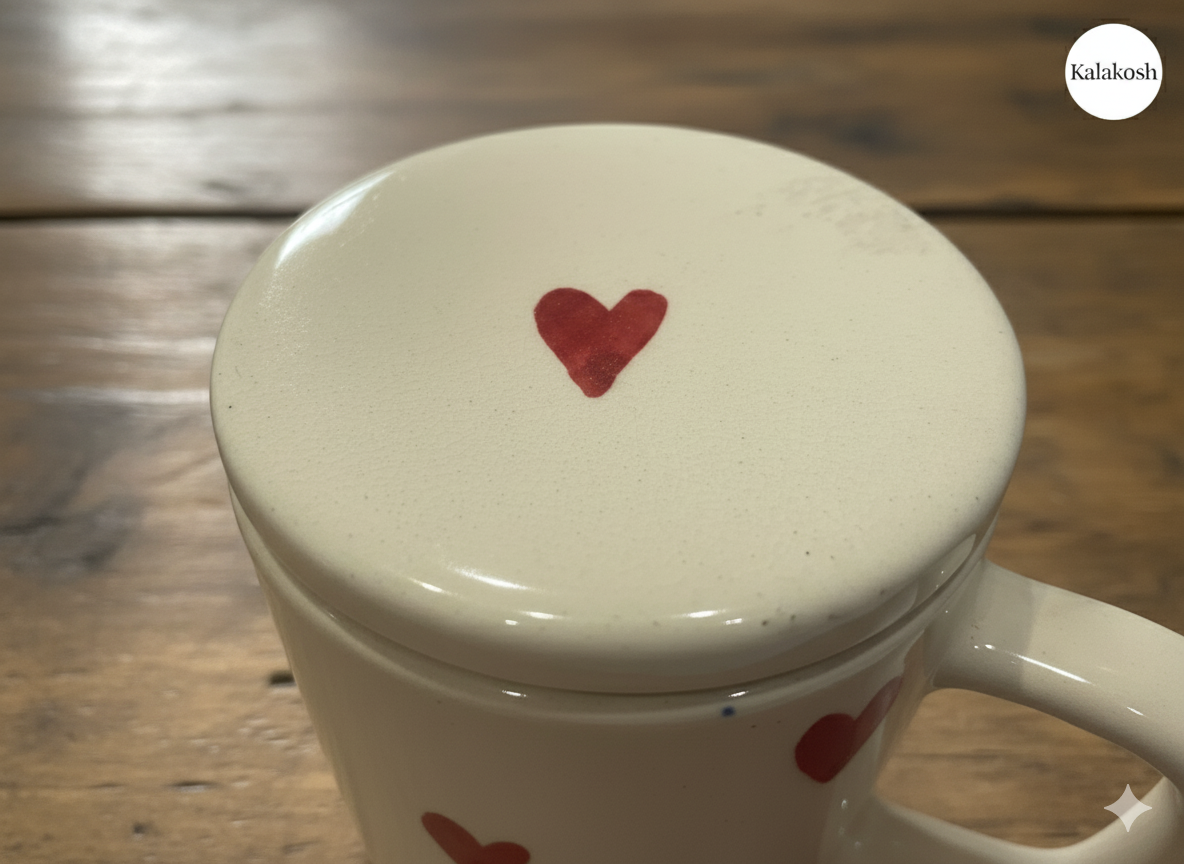 Handmade Ceramic Coffee Mug with Lid - Red Heart Pattern | Premium Tea Cup for Home Decor Office Use Gifting | Home Use Home Decor Vase Style