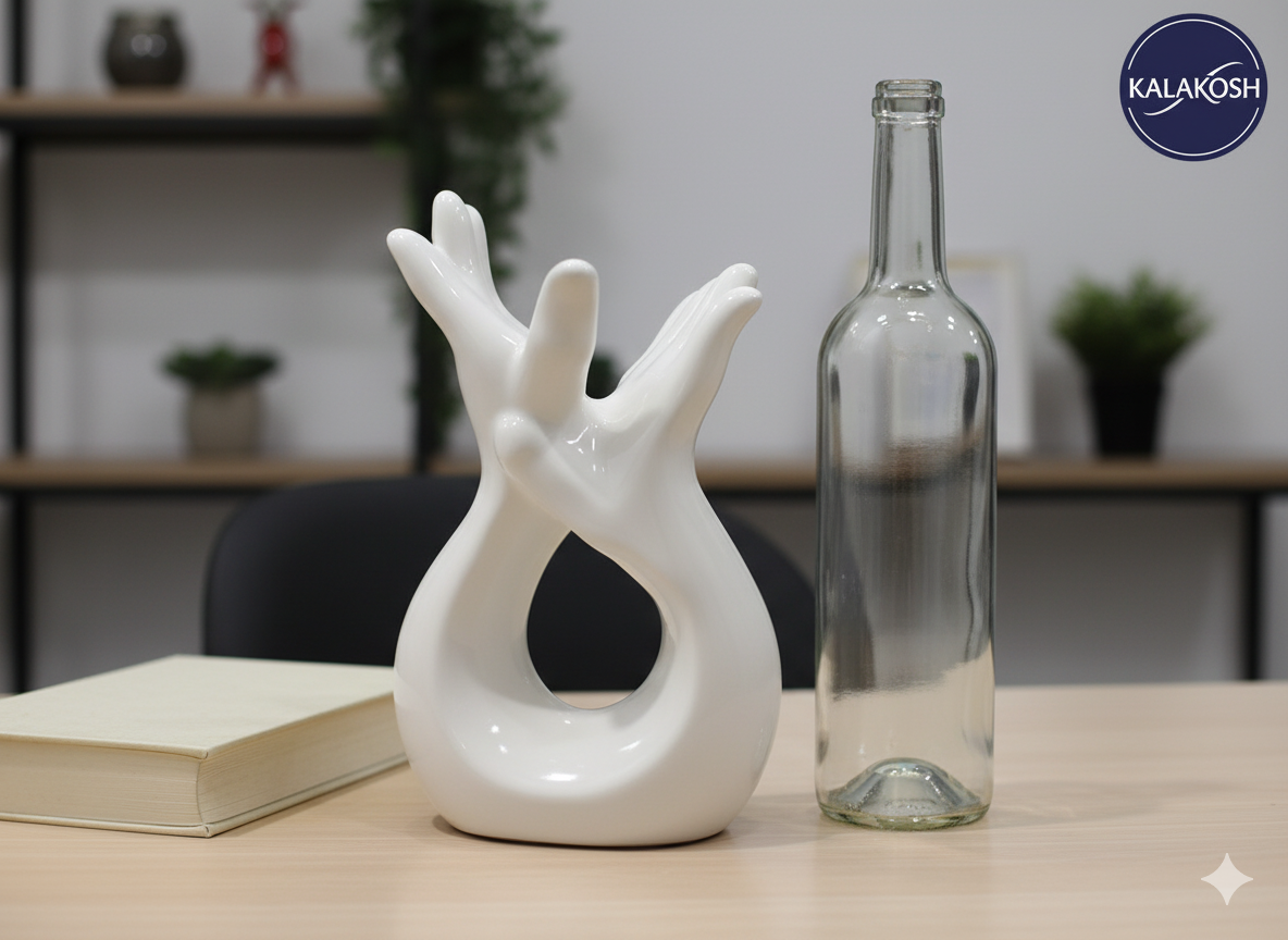 Modern Hand Sculpture Home Decor Vase | Glossy White Ceramic for Flowers, Office Use, Home Use, Table Centerpiece | Unique Artistic Gift