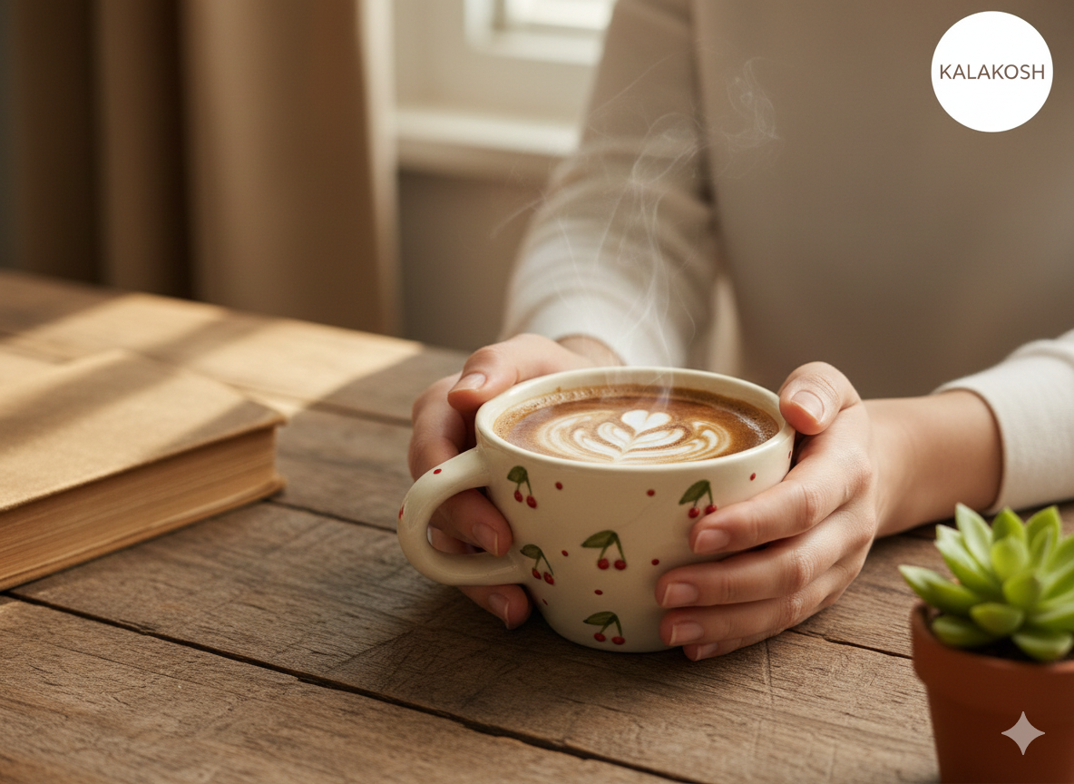 Hand-Painted Cherry Ceramic Tea Cup Mug for Home & Office Use | Premium Home Decor | Coffee Milk Hot Beverage Daily Drinkware Gift