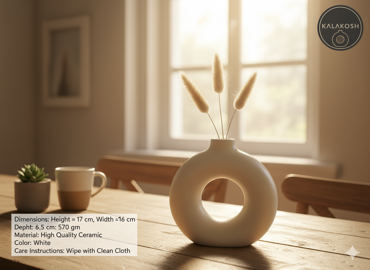 Modern Donut Ceramic Home Decor Vase | Minimalist Table Centerpiece for Home Use & Office Use | Premium Gifting & Aesthetic Showpiece