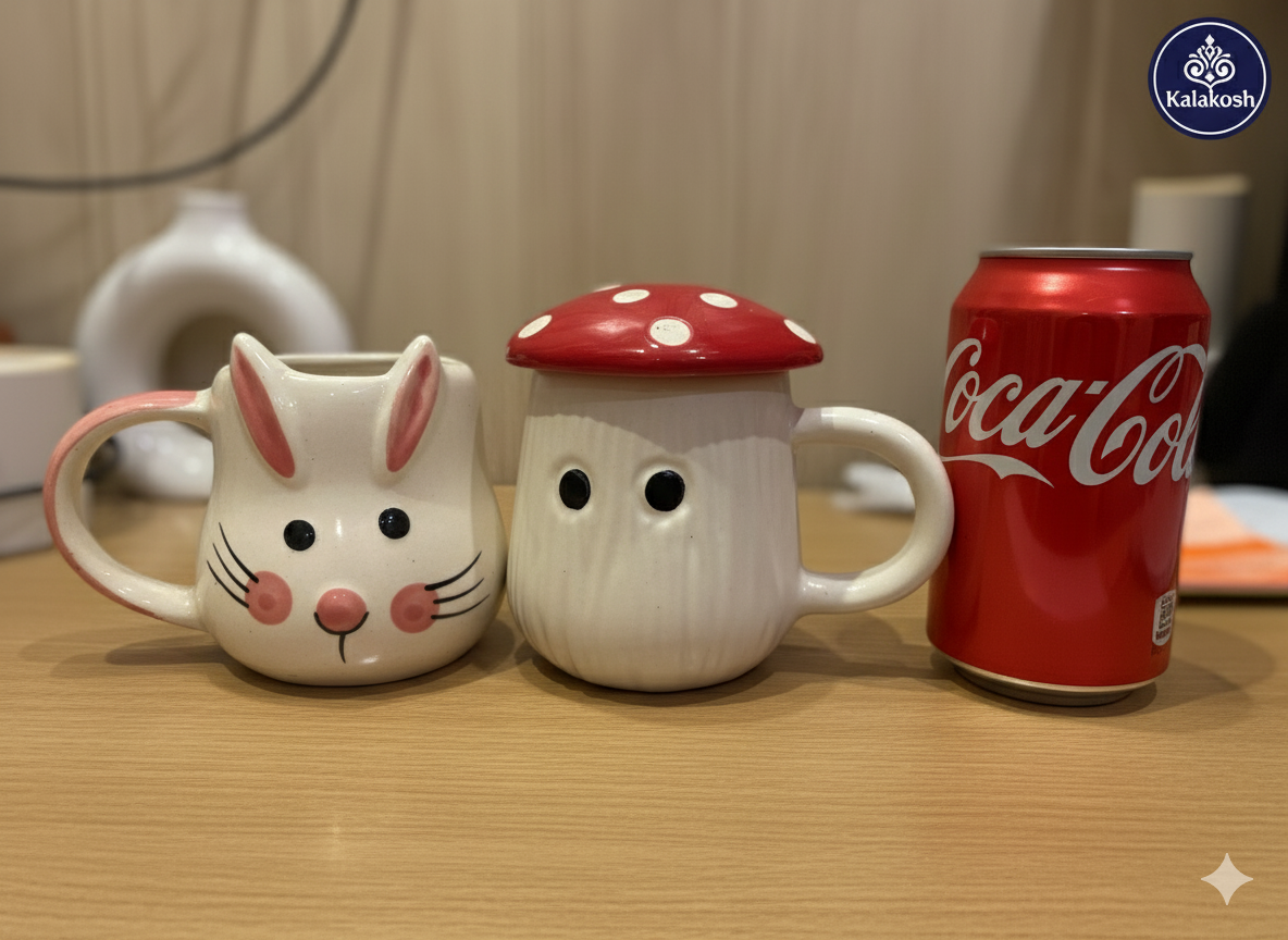 Premium Rabbit & Mushroom Ceramic Coffee Mug Set | Cute Tea Cups Combo for Home Decor, Kitchen, Office Use | Aesthetic Gifting for Women & Girls